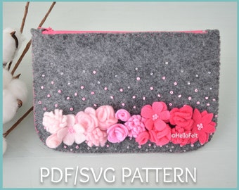 PDF + SVG Pattern: Spring Purse, Tutorial and Pattern. Felt Purse, Felt pouch. Rainbow flowers.