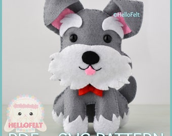 PDF & SVG PATTERN: Schnauzer felt dog pattern. Felt cute dog.