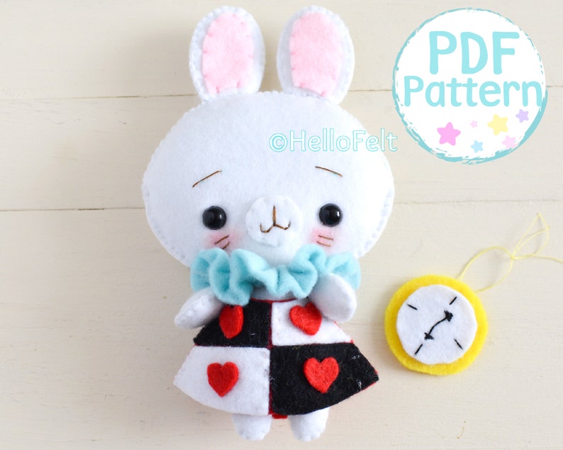 PATRON PDF : Lapin blanc. Motif en feutrine Alice au pays des