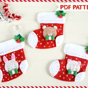 PDF PATTERN:  Felt Christmas Stockings. Felt Animal Pattern.