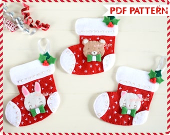 PDF PATTERN:  Felt Christmas Stockings. Felt Animal Pattern.