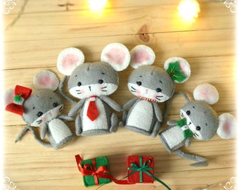PDF PATTERN: Christmas mouse family, Felt sewing pattern, Christmas ornament. HelloFelt. Felt Animal Pattern