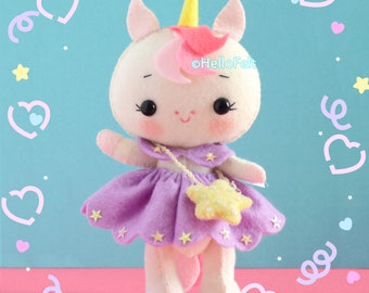 PDF PATTERN: Unicorn Doll, Soft Toy, Animal Doll Pattern, Felt Doll, Stuffed Animal Pattern, felt unicorn pdf pattern