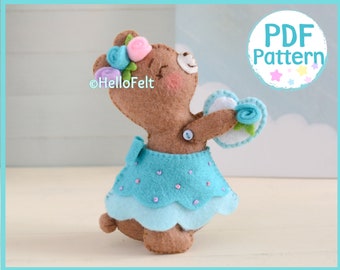 PDF PATTERN: Spring Bear. Felt Bear plush PDF Pattern. felt bear pattern, felt bear pdf