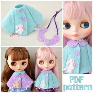 PDF Pattern: Felt cloak for Blythe dolls, Tutorial and Pattern. Felt Cloak for dolls. image 2
