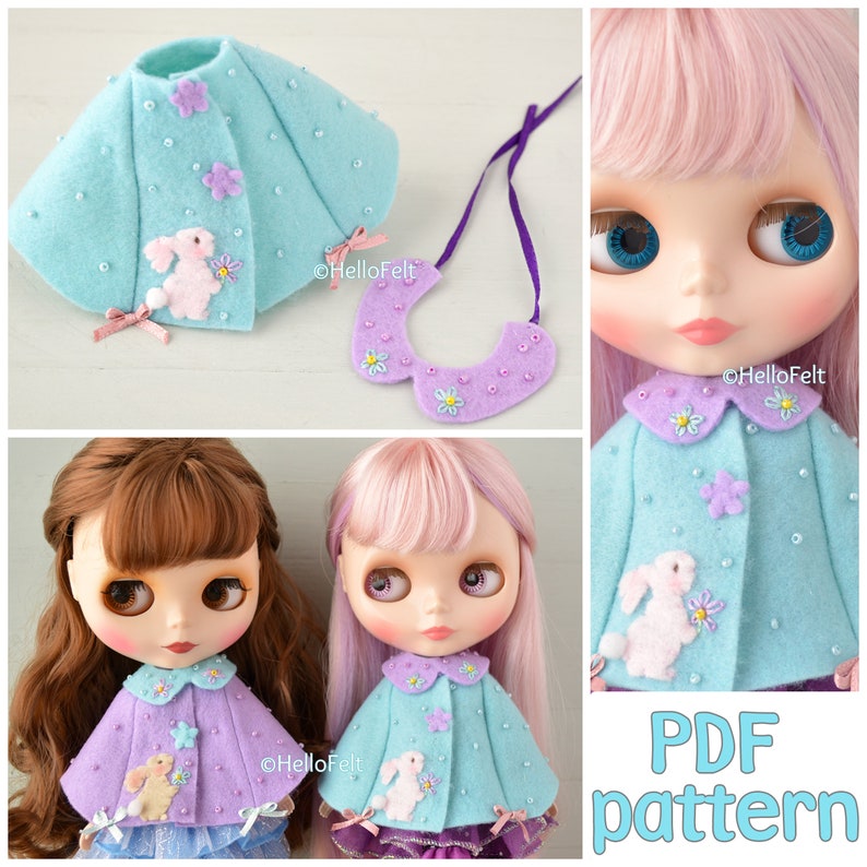 PDF Pattern: Felt cloak for Blythe dolls, Tutorial and Pattern. Felt Cloak for dolls. image 2