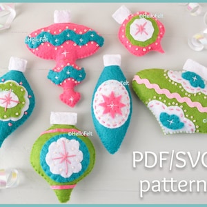 PDF + SVG PATTERN: Felt Vintage Baubles. Set of 6.  Felt Christmas Ornaments pattern.