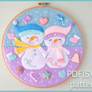 PDF + SVG PATTERN: Felt Christmas hoop.  Felt Christmas embroidery hoop. Felt Christmas ornaments.