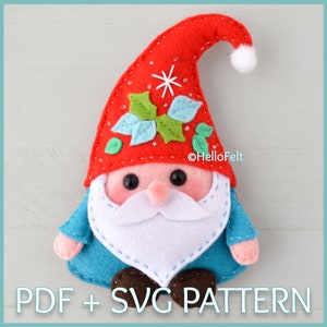 PDF PATTERN & SVG: Felt Christmas Gnome.  Felt Christmas Ornaments pattern.