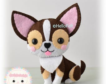 チワワの子犬のフェルト製おもちゃの型紙、手作り犬のぬいぐるみ