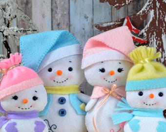PDF PATTERN: Snowman and Family. Felt doll snowman Christmas ornaments Sewing PDF Pattern.