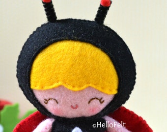 PDF PATTERN: Ladybug plush,  Felt Ladybug Doll, Sewing PDF Pattern, felt plush animal pattern