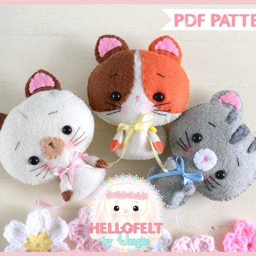PDF PATTERN Set of 3 Felt Kitty. Felt Animal Pattern. Felt Etsy