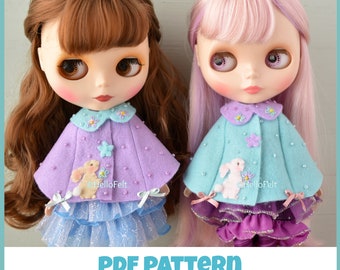 PDF Pattern: Felt cloak for Blythe dolls, Tutorial and Pattern. Felt Cloak for dolls.