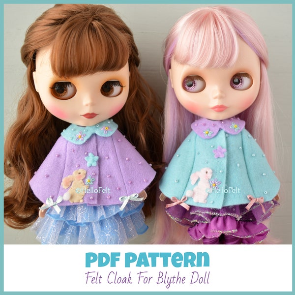 PDF Pattern: Felt cloak for Blythe dolls, Tutorial and Pattern. Felt Cloak for dolls.