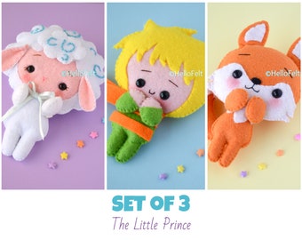 PDF PATTERN: Set of 3 -The Little Prince. Felt Little Prince pattern. Felt fox. Felt Lamb. PDF Pattern.