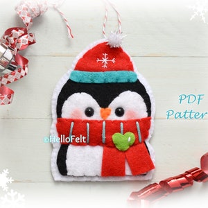 PDF PATTERN: Jolly, The Penguin. Felt Christmas Ornaments pattern. Tree ornaments. HelloFelt.
