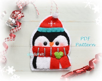 PDF PATTERN: Jolly, The Penguin. Felt Christmas Ornaments pattern. Tree ornaments. HelloFelt.