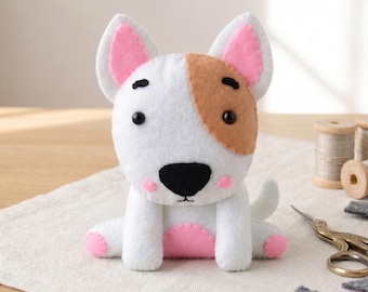 MODELLO PDF E SVG: Modello di cane Bull Terrier in feltro. Cane carino in feltro. Modello di cane in feltro.