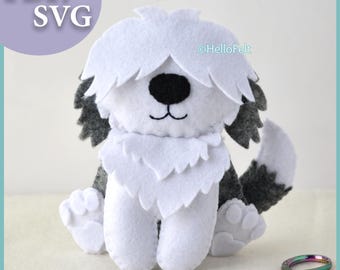 PDF + SVG PATTERN: Old English Sheepdog felt dog pattern. Felt cute dog. Plush dog pattern.