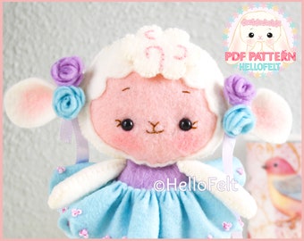 PDF PATTERN: Snowbell Ballerina. Felt Doll Sheep Ballerina Sewing PDF Pattern, Doll Pattern. Plush Pattern