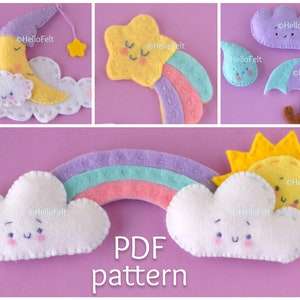 PDF PATTERN: Felt Rainbow Weather Tutorial and Pattern. Baby Mobile Ideas, Nursery Deco Felt Rainbow