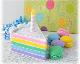 PDF + SVG Pattern: Felt Rainbow Cake and Felt Macaroons, Tutorial and Pattern. Felt PDF pattern.