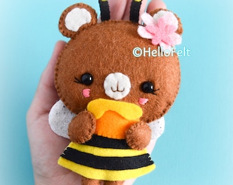 PDF PATTERN: Honey Bee Bear. Felt doll pattern. Felt bear plush. Nursery decoration. Felt baby mobiles ideas.Felt Animal Pattern