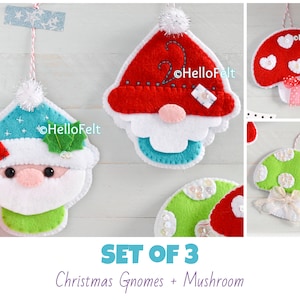 PDF PATTERN: Christmas Gnomes. Felt Christmas Ornaments pattern. Tree ornaments.
