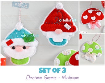 PDF PATTERN: Christmas Gnomes. Felt Christmas Ornaments pattern. Tree ornaments.