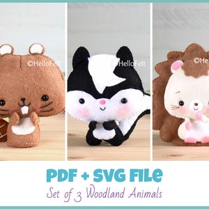 PDF PATTERN: Felt Beaver, Felt Skunk, Felt Hedgehog. + SVG file.