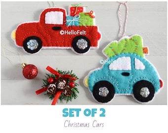 PDF PATTERN: Christmas Car. Felt Christmas Ornaments pattern. Tree ornaments.