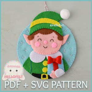 PDF & SVG PATTERN: Felt Christmas Elf Bauble.  Felt Christmas Ornaments pattern.