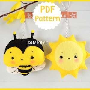 PDF PATTERN: Bee and Sun, Felt Animal Pattern, Felt plush. Sewing pattern. HelloFelt.