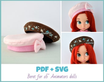 PDF + SVG Pattern: Felt beret for 16&quot; Animators dolls (2 styles), Tutorial and Pattern. Felt Hat for dolls.