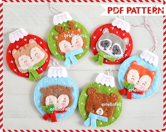 PDF PATTERN: Woodland Christmas. Felt Christmas Ornaments pattern. Tree ornaments. Felt Christmas bauble HelloFelt.