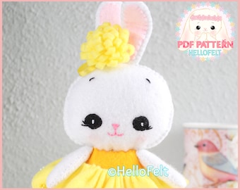 PDF PATTERN: Usagita ballerina, Felt Doll Bunny Sewing Pattern, Doll Pattern. Plush Pattern.