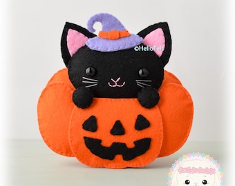 PDF & SVG PATTERN Black Kitty Felt pattern. Felt Halloween Pattern.