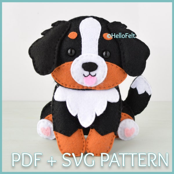 PDF & SVG PATTERN: Bernese Mountain felt dog pattern. Felt cute dog.
