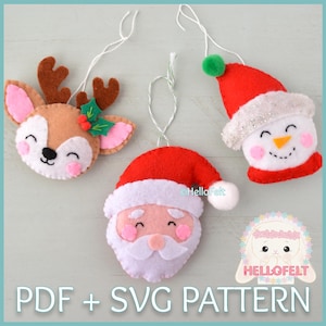 PDF PATTERN & SVG: Felt Small Tree Ornaments.  Felt Christmas Ornaments pattern.