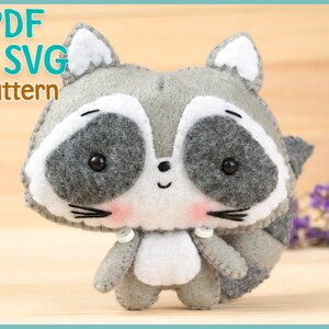 PDF PATTERN:  Felt Raccoon. + SVG File.