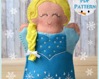 PDF PATTERN:  Felt Princess Hand Puppet, Instant Download, Felt Hand Puppet.