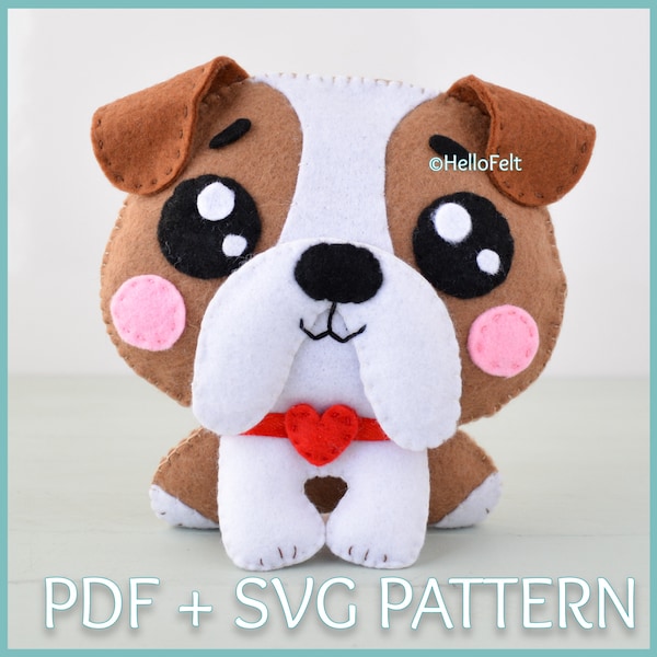 PDF & SVG PATTERN: Bulldog felt dog pattern. Felt cute dog.