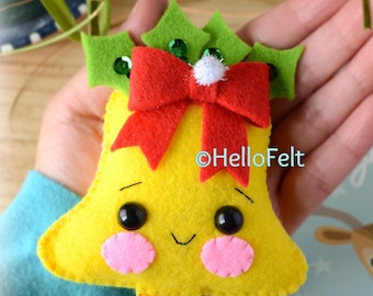 PDF PATTERN: Cute Christmas Bell. Felt Christmas Ornaments pattern. Tree ornaments. DIY.