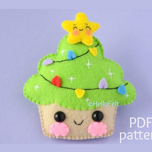 PDF PATTERN: Cute Christmas Cupcake. Felt Christmas Ornaments pattern. Tree ornaments. DIY.