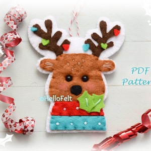 PATRÓN PDF: El reno bailarín. Patrón de adornos navideños de fieltro. Adornos para el árbol. HelloFelt.
