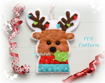 PDF PATTERN: Dancer The Reindeer. Felt Christmas Ornaments pattern. Tree ornaments. HelloFelt.
