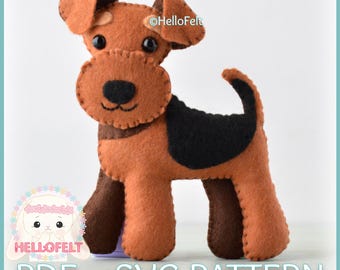 PDF & SVG PATTERN: Airedale Terrier felt dog pattern. Felt cute dog.