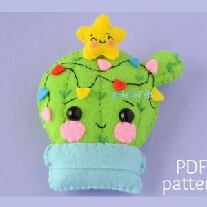 PATRÓN PDF: Lindo Cactus Navideño. Patrón de Adornos Navideños de Fieltro. Adornos para el árbol. DIY.