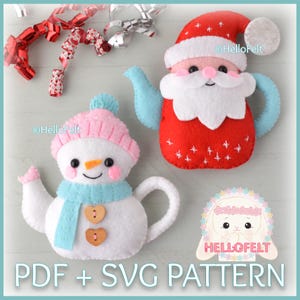 PATRÓN PDF + SVG: Teteras navideñas de fieltro. Juego de 2. Patrón de adornos navideños de fieltro.